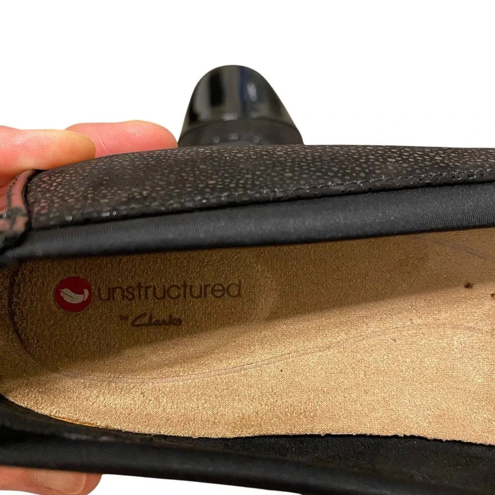Clarks Unstructured Ballet Shoes Size 9N EU40 Black Flats Glossy Leather Comfort
